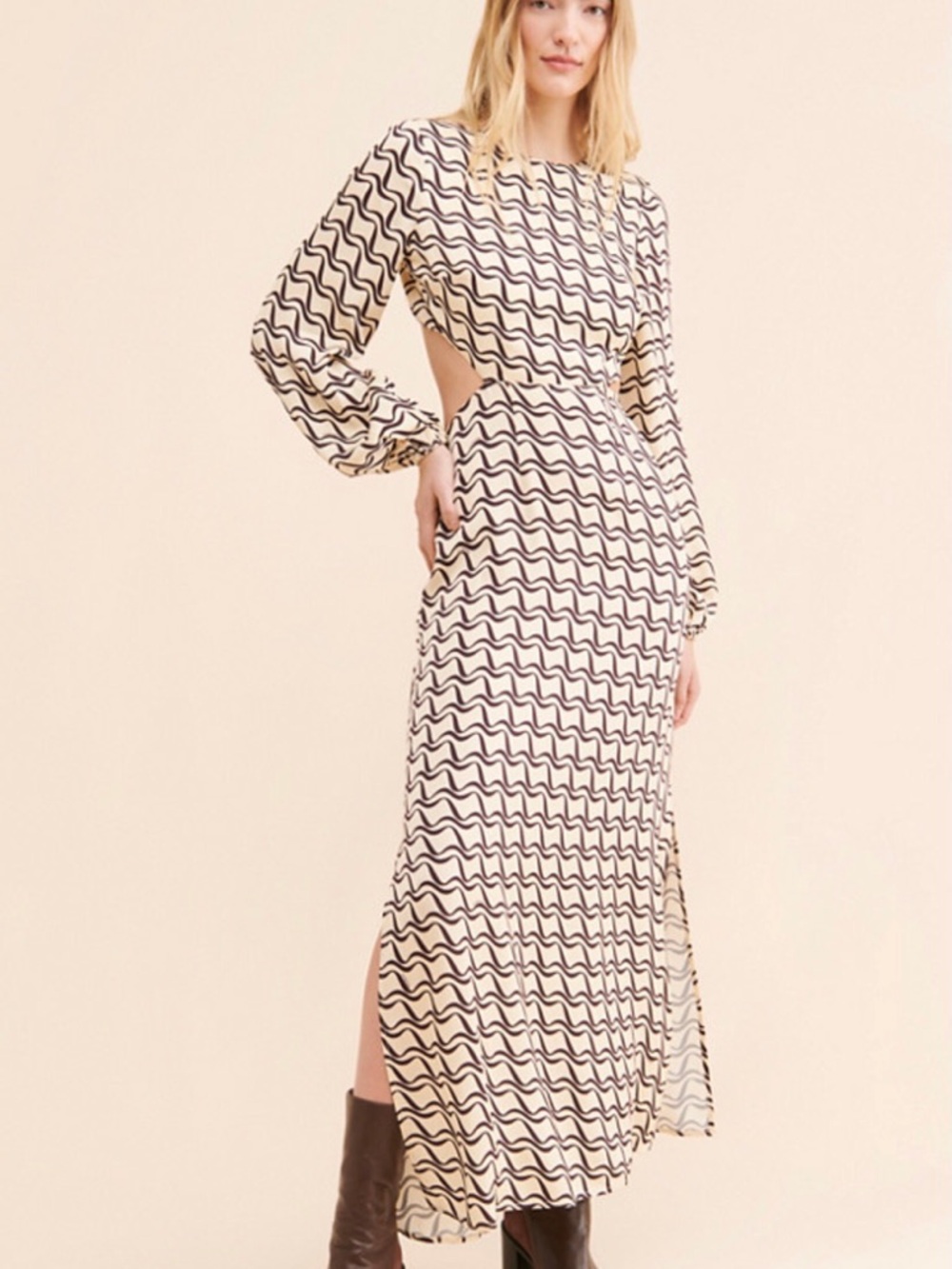 The Wolf Gang Marrakesh Cut Out Maxi Dress in Wave Print size Small NWOT